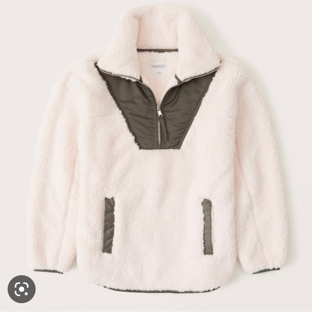 COPY - NWT Abercrombie & Fitch Drama Collar Utility Half-Zip, CREAM/BROWN